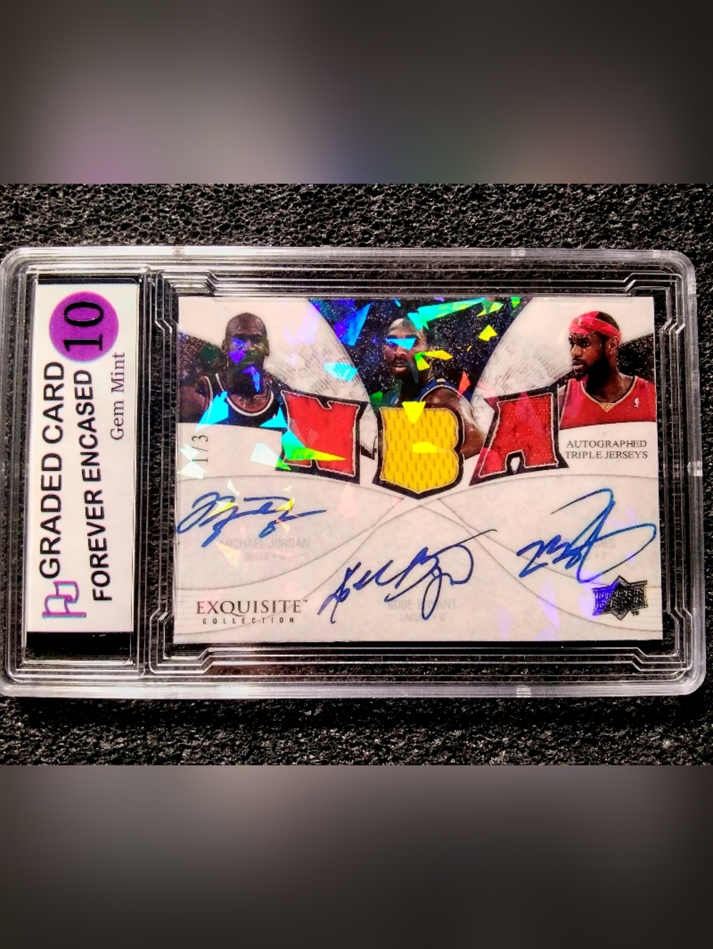 Michael Jordan, Kobe Bryant, Lebron James 3x Autograph Basketball Card Graded 10